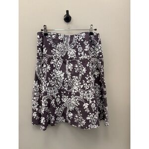 Hiko House High Waisted Knee Length Skirt Women's 8 Purple White Hawaiian